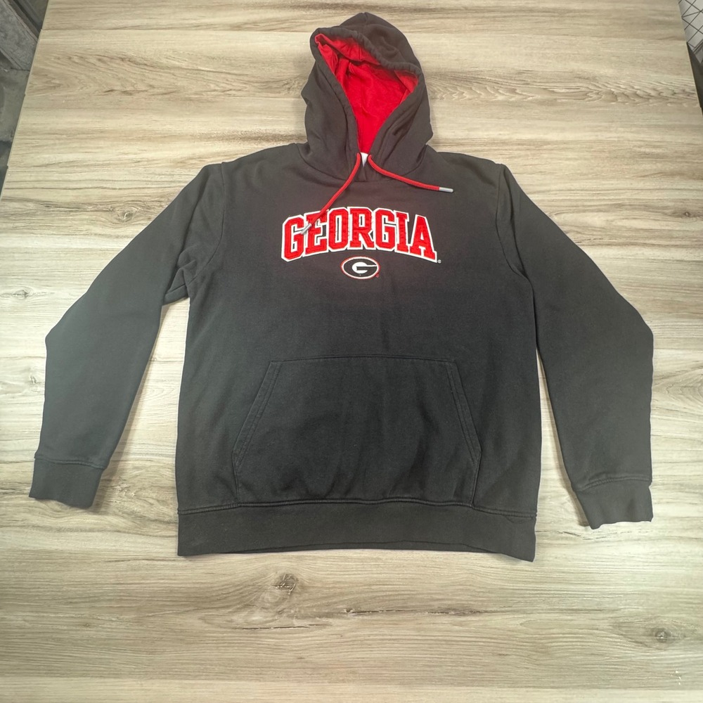 Champion Mens Georgia Bulldogs Black Red Logo Hoodie Sweatshirt Size L